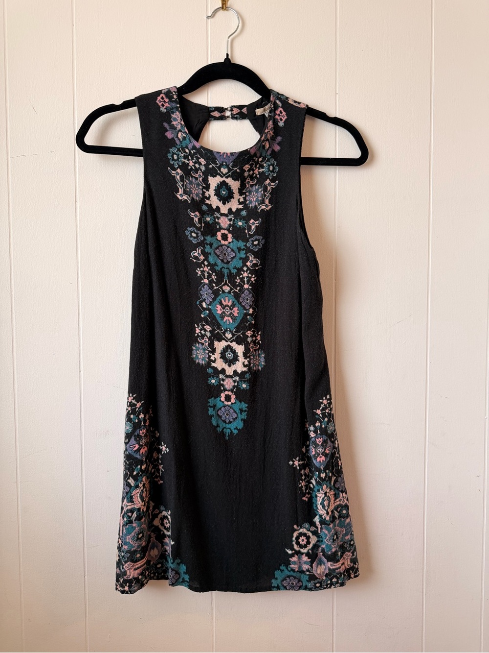 Ecoté Embroidered Floral A-Line Dress with Teal & Pink Accents